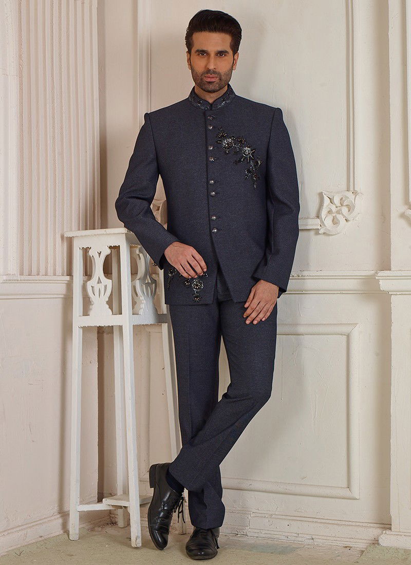 Blue Colour Heavy jodhpuri Stylish Fancy Function Wear Suiting Mens Collection 3179